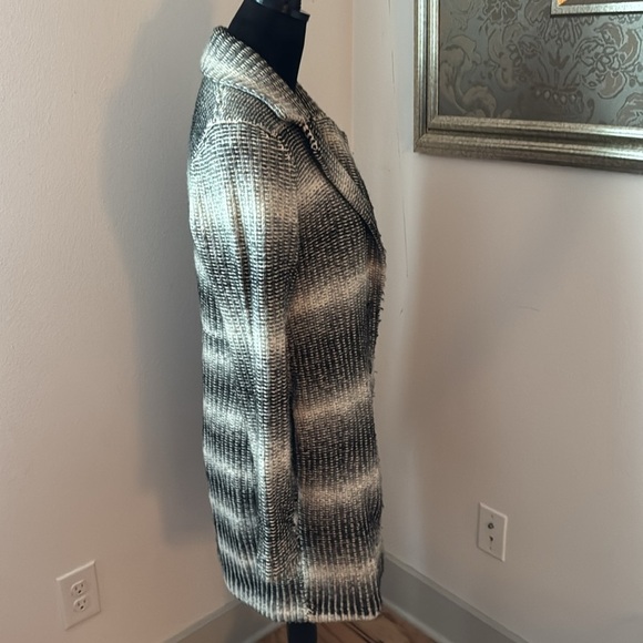 Lucky Brand car coat knit gray ivory stripes button front Sz M - Picture 8 of 12